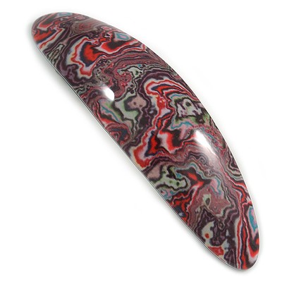 Schwarz/Rot/Grün Abstrakter Druck Acryl Oval Haarspange/Haarspange - 95 mm Lang