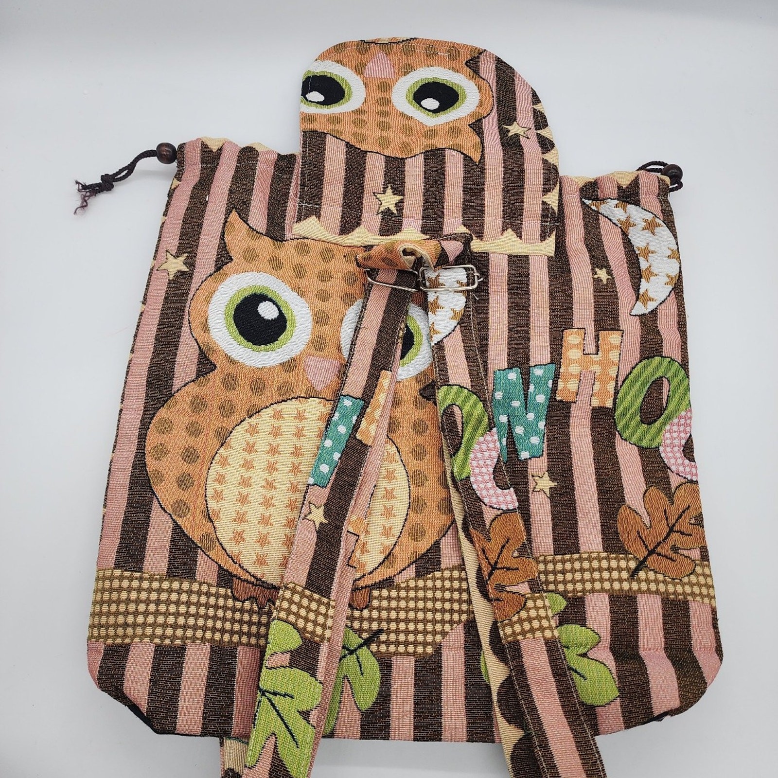 Fall theme Tapestry Owl drawstring  backpack bag - image 5