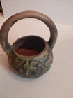 Roseville Pottery “ Imperial I” Green/Brown Basket With  Handled # 6” H In 1921
