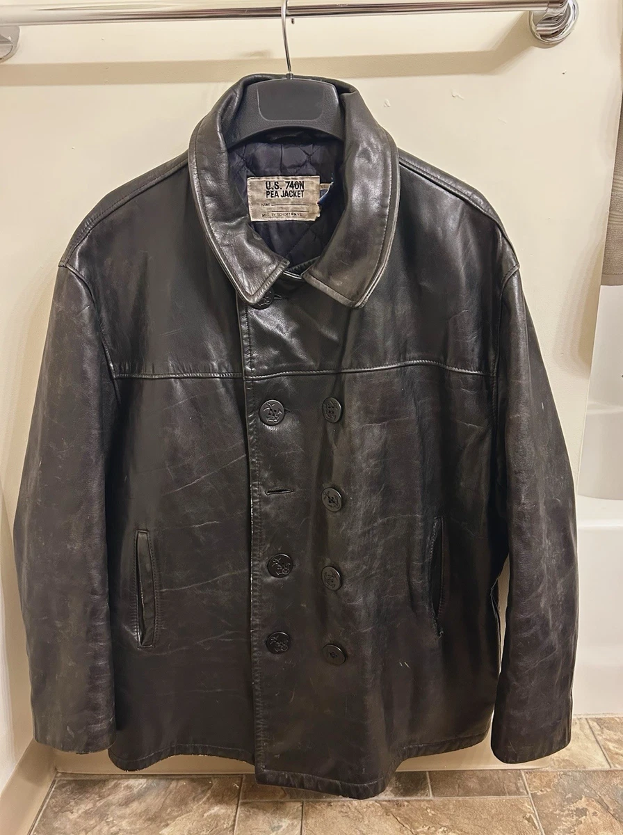 Solid Leather Outer Shell Pea Coat Coats, Jackets & Vests for Men