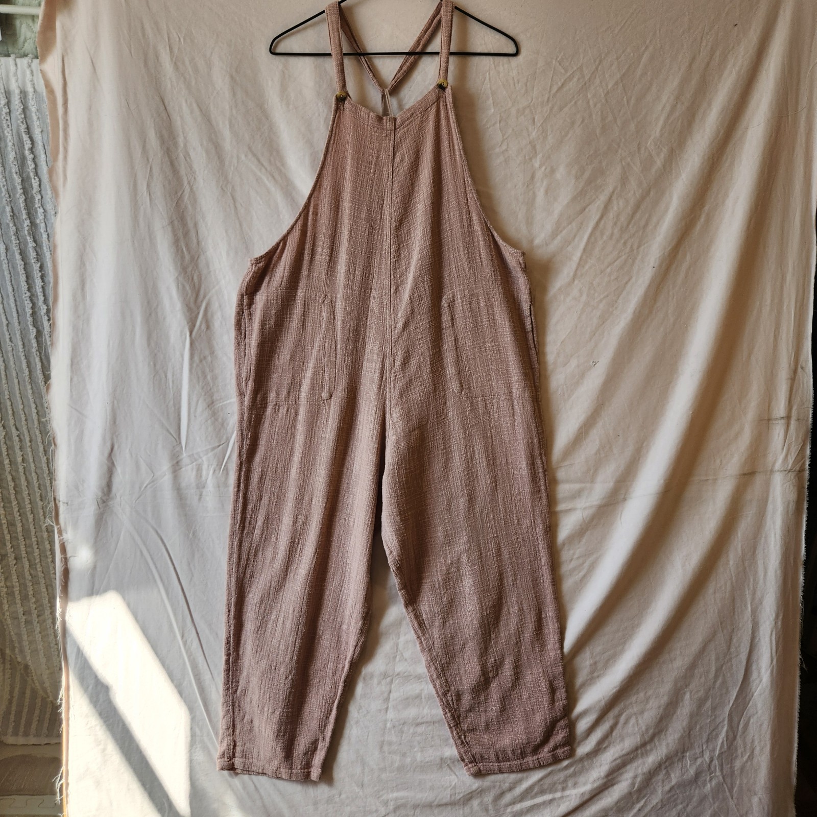 Free People Sezanne Jumpsuit Sz Small Overalls Cotton Lagenlook Boho Peasant