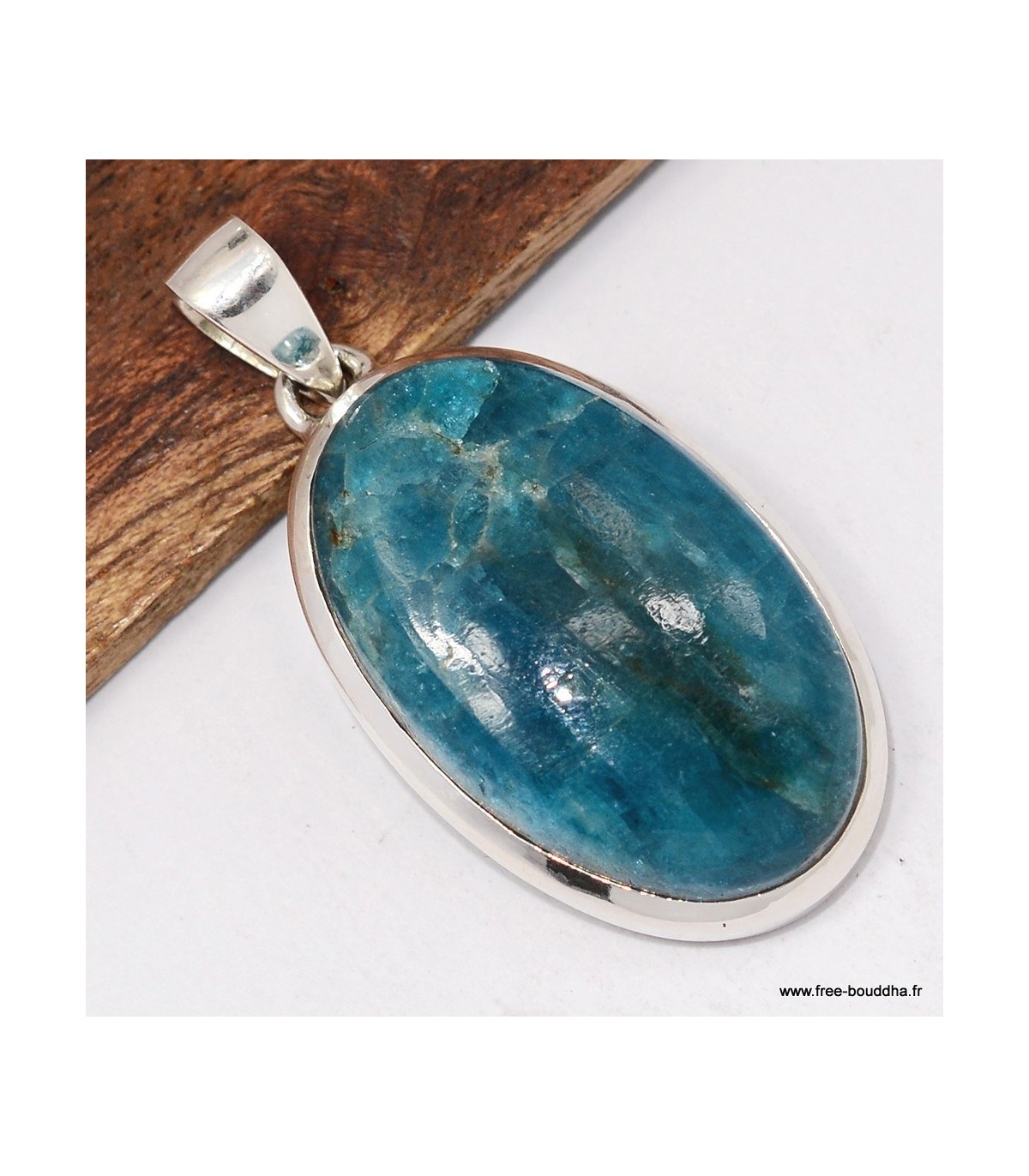 Pendentif Apatite bleu néon véritable et véritable collier en argent massif TW59.1