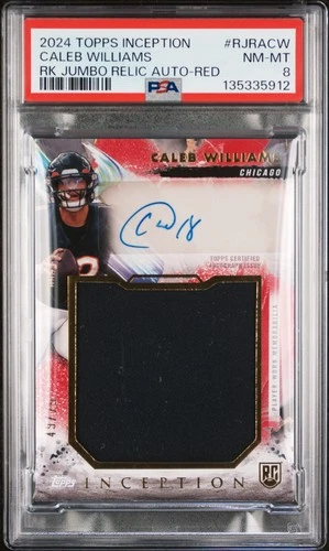 2024 TOPPS INCEPTION ROOKIE JUMBO RELIC AUTO RED CALEB WILLIAMS RC /75 PSA 8