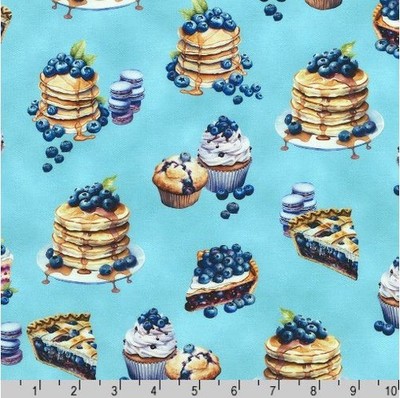Cotton Blueberry Brunch Pie Muffins Fresh Fruit Fabric Print by Yard D576.77