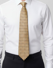 VTG Burberrys Repp Tie Yellow Burgundy Geometric Silk Hand Sewn Made Italy