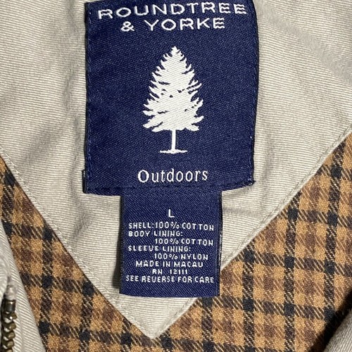 Roundtree & Yorke Beige Harrington Jacket Men’s Large Flannel Lined - Picture 3 of 6