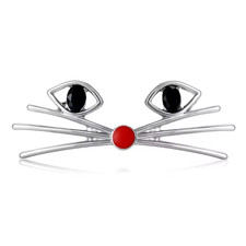Elegant Cat Face Brooch Pin Silver Black Eyes Whiskers Cute Animal Jewelry Gift