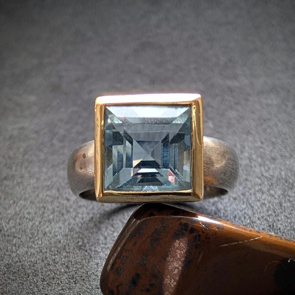 Designer Ring blauer Spinell 925 Silber vergoldet modern RG 53/54 - Bild 3 von 4