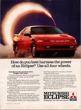 Mitsubishi Eclipse GSX Turbo Vintage 1989 Magazine Ad AWD Performance Car Print