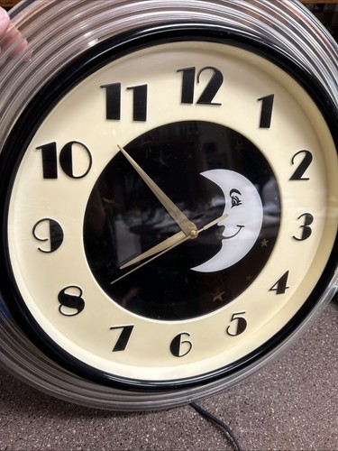 VINTAGE 60S-70S HYMAN KALEIDOSCOPE ART DECO CELESTIAL MOON WALL CLOCK - Picture 3 of 9