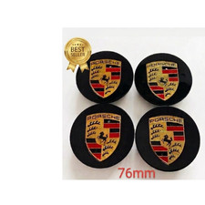 4 Porsche Oem Center Hub Caps Concave 76mm Gloss Black 911 Macan Cayenne