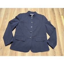 Talbots Blazer Jacket Womens 12 Navy Blue Adult Knit Italy Mock Neck Excellent