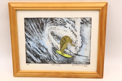 ''Turtle Surf'' 2003 Etching 16/40 Signed Numbered Jose Alejandro Herrera Mora