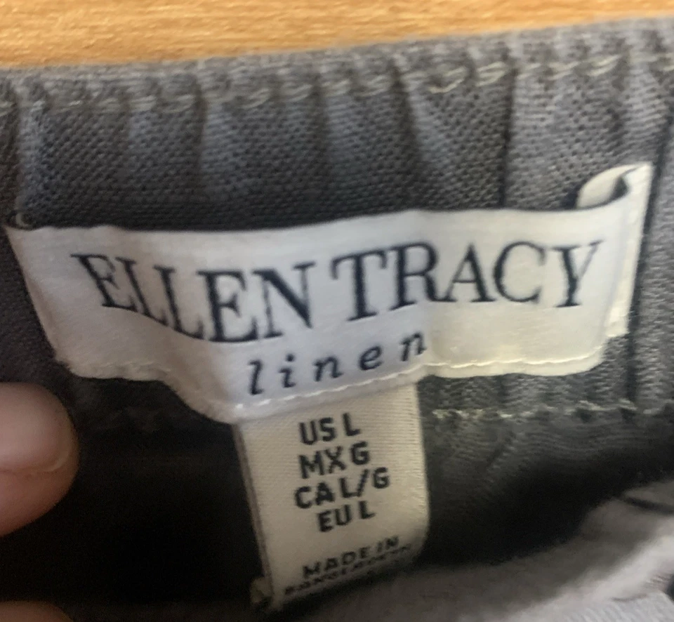 Pantalones Cortos Ellen Tracy Mujer Talla L Jersey Suelto Gris 100% Lino Foto 3 de 4