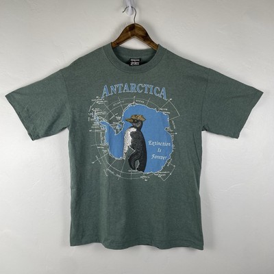 VTG 90s Penguin Shirt Mens Large Green Extinction Conservation Antarctica Map