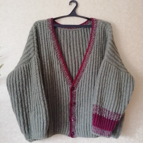 Sweater Men Plus Size Wool Hand Knitted Khaki Big Tall Striped Jacket Button - Picture 11 of 11