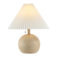 17.25" Beige Wood Finish/White Sphere Table Lamp, Mid-Century Bedside Nightst...