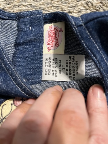 Vintage Precious Moments Denim Dress 3T Toddler Embroidered Bows Plaid NWT - Picture 4 of 4