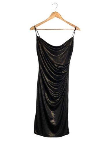 Slip Dress Metallic Black Gold Prom Formal Laundr… - image 1
