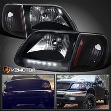 Black Housing Headlights Black Smoked Headlights Corner Signal Lights For 1997-2003 Ford F150 &amp; Expedition - Set 1997-2003 F150 Expedition Lights