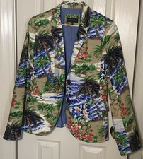 Talbots womens Floral Tropical Hawaiian lined Blazer Jacket w/pockets Size 8