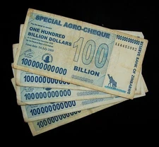 5 x Zimbabwe 100 Billion dollar agro cheque banknotes