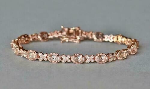 9Ct Oval Cut Lab-Created Morganite Tennis Women Bracelet 14K Rose Gold Plated - Picture 1 of 5
