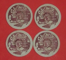 4  VINTAGE MILK FOR SUCCESS IN SPORT AND STUDY CARDBOARD MILK BOTTLE INSERTS