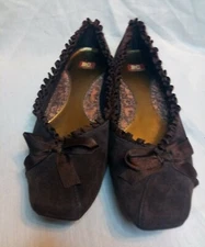 BC Footwear Women Slip-ons. Size 8. Color Dark Brown with silk bow and ruffles.