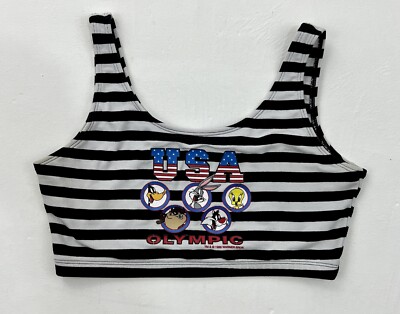 VTG Looney Tunes 90s Sports Bra Crop Tank Top USA Olympic Taz Bugs Tweety Daffy
