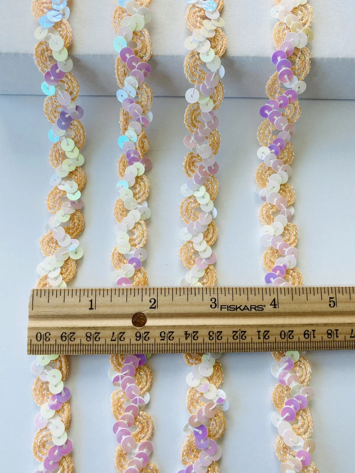 2 Yards Sequins & Corded Wavy Ribbon Orange Trim/Sewing/Crafts/Bridal/ 1/2" Wide - Image 3 of 4