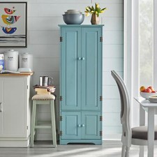 Country Style Antique Blue Kitchen Cabinet Storage Organizer Cupboard 5ft Tall