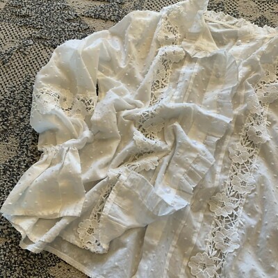 XL New White Lace Long Sleeve Cottage Core Folk Blouse Top Womens Size X-LARGE