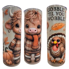 Fall Highland Cow Turkey  20oz  Insulated Stainless Skinny Sublimation Tumbler
