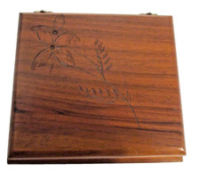 Vtg. Handcarved Wood Trinket Box W/Hinged Lid 6x6x3 In - Signed JT74  2440 