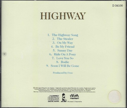 FREE Highway CD *Festival Records Australia (D34100) *Paul Kossoff *MINT Item - Picture 2 of 2