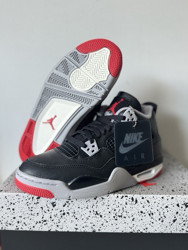 Jordan 4 Retro Bred Reimagined Black Red (GS) FQ8213-006 - New Authentic - Picture 5 of 8