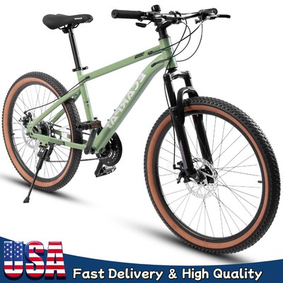 24'' Unisex Mountain Bike 21-Speed Disc Brakes Thumb Shifter Front Fork Bicycles