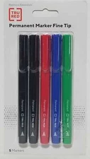 Tru Red Permanent Marker Fine Tip 5 Markers Assorted Color (LOC PEG 3LP)