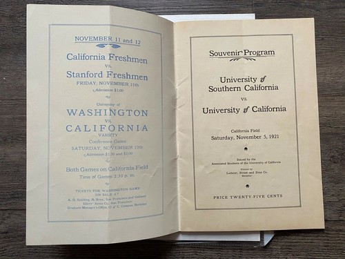 1921 USC TROJANS CAL BEARS COLLEGE FOOTBALL GAME PROGRAM CALIFORNIA BERKELEY - Picture 3 of 7