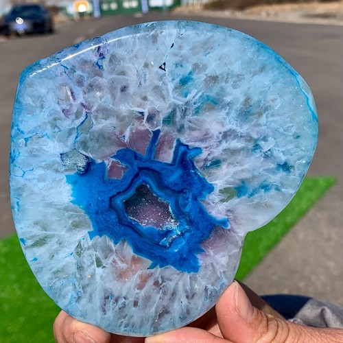 225G Beautiful Blue agate heart-shaped crystal heart-shaped energy healing - Picture 6 of 20