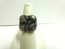 sterling silver ring black enamel/marcasite sz 7 wgt 12.8