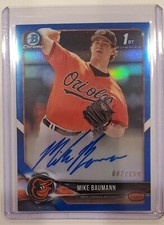 2018 Bowman Chrome MIKE BAUMANN Blue Autograph Rookie Card 082/150 Auto