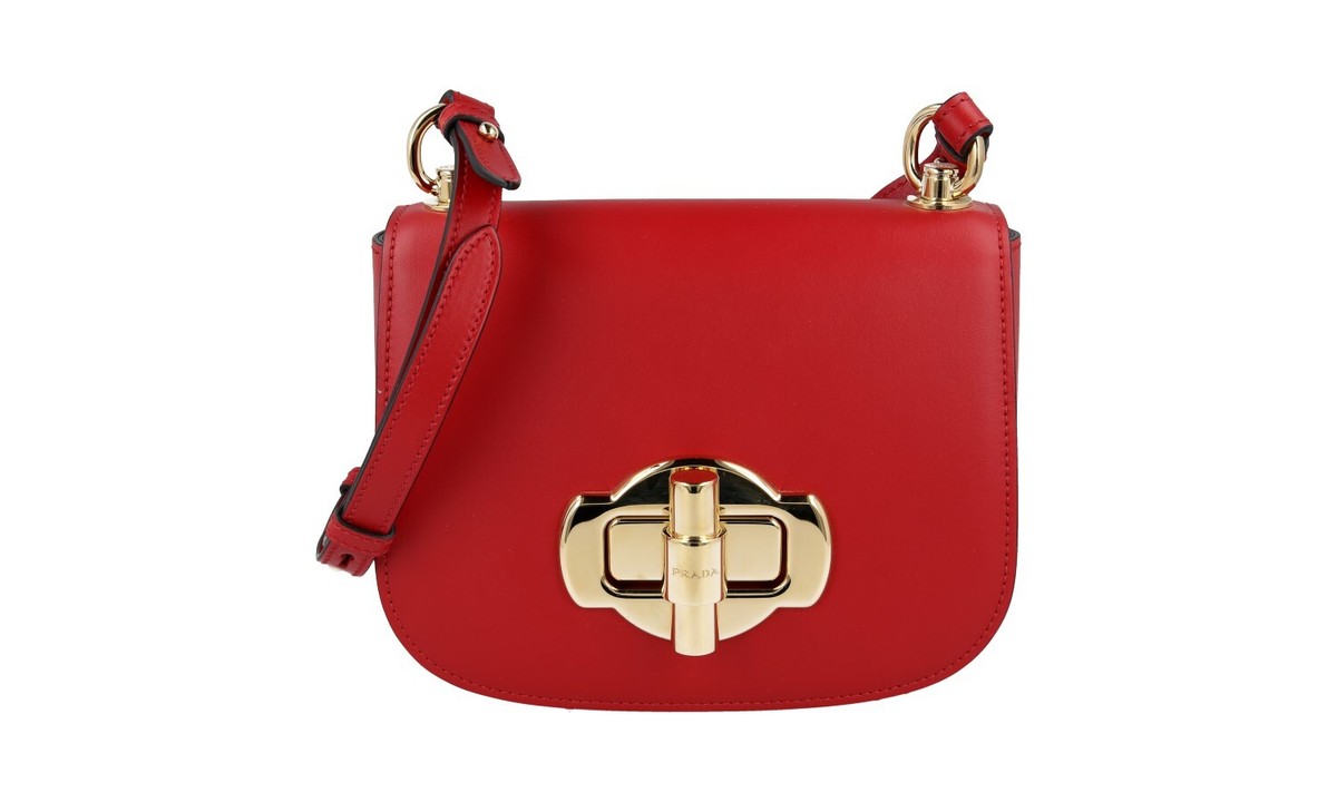 【PRADA】LEATHER SHOULDER BAG LUXURY PRADA SADDLE SHOULDER BAG HANDBAG 1BD239 RED LEATHER