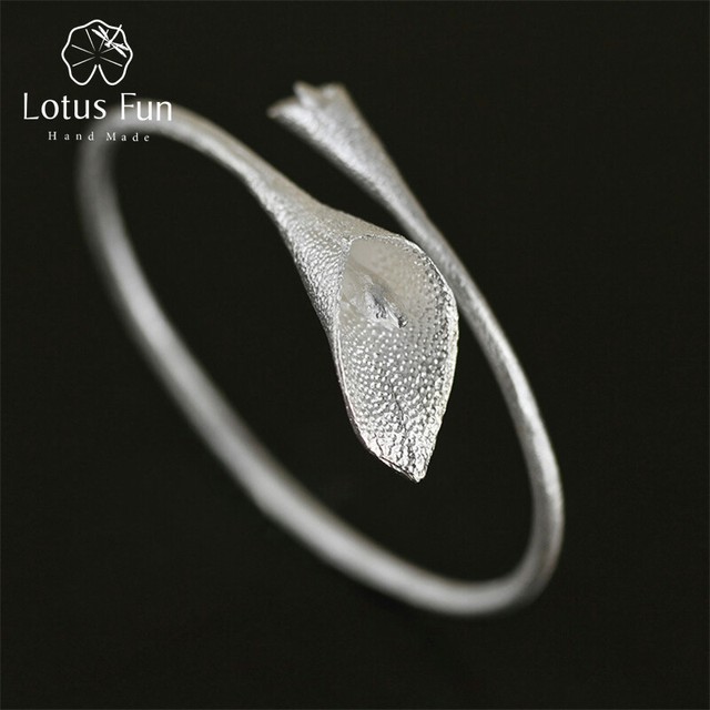Ethnic Lotus Calla Flower Bangle for Women Solid 925 Sterling Silver Jewelry Ethnic Lotus Calla Flower Bangle for Women Solid 925 Sterling Silver Jewelry