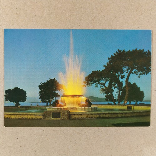 New Zealand Postcard, Auckland Mission Bay Fountain Davis Night Vintage. A22