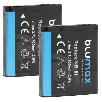 2x Blumax Akku für Canon NB-8L Powershot A2200, A3000 ,3100  750 mAh (3,6V)