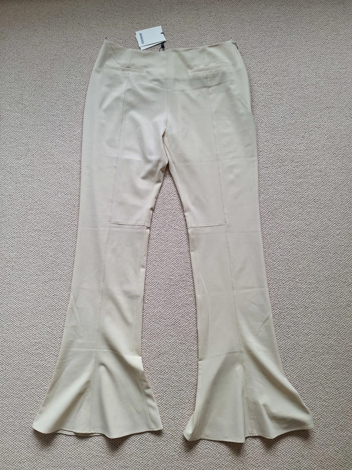 Pantaloni Jacquemus Le Splash Le Pantalon Tangelo misto lana svasata nuovi con etichette 46F