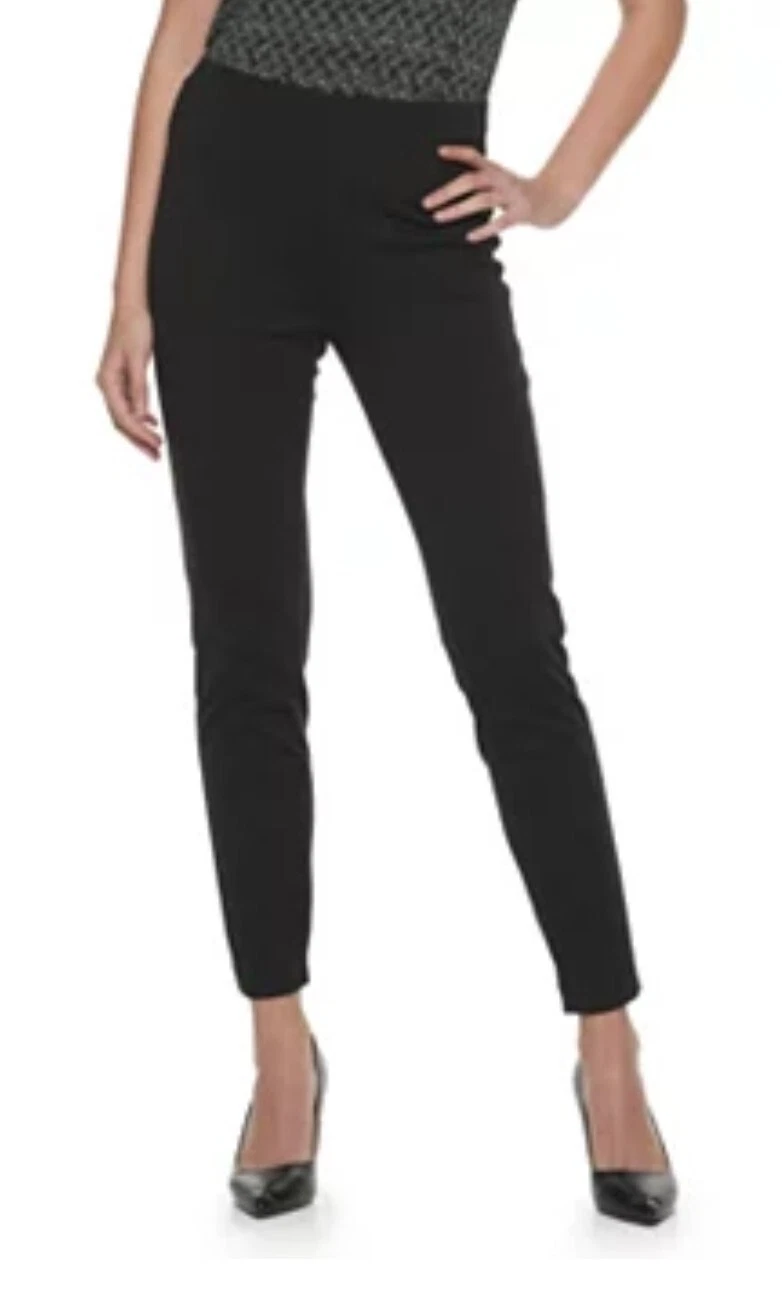 ELLE Pull-On Skinny Pants, Women's XXL-Short Black Stretch Mid-Rise Career Dress