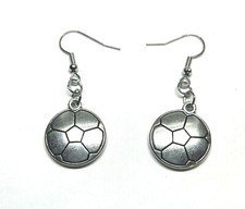 Soccer Ball Silver Colored Dangle Earrings